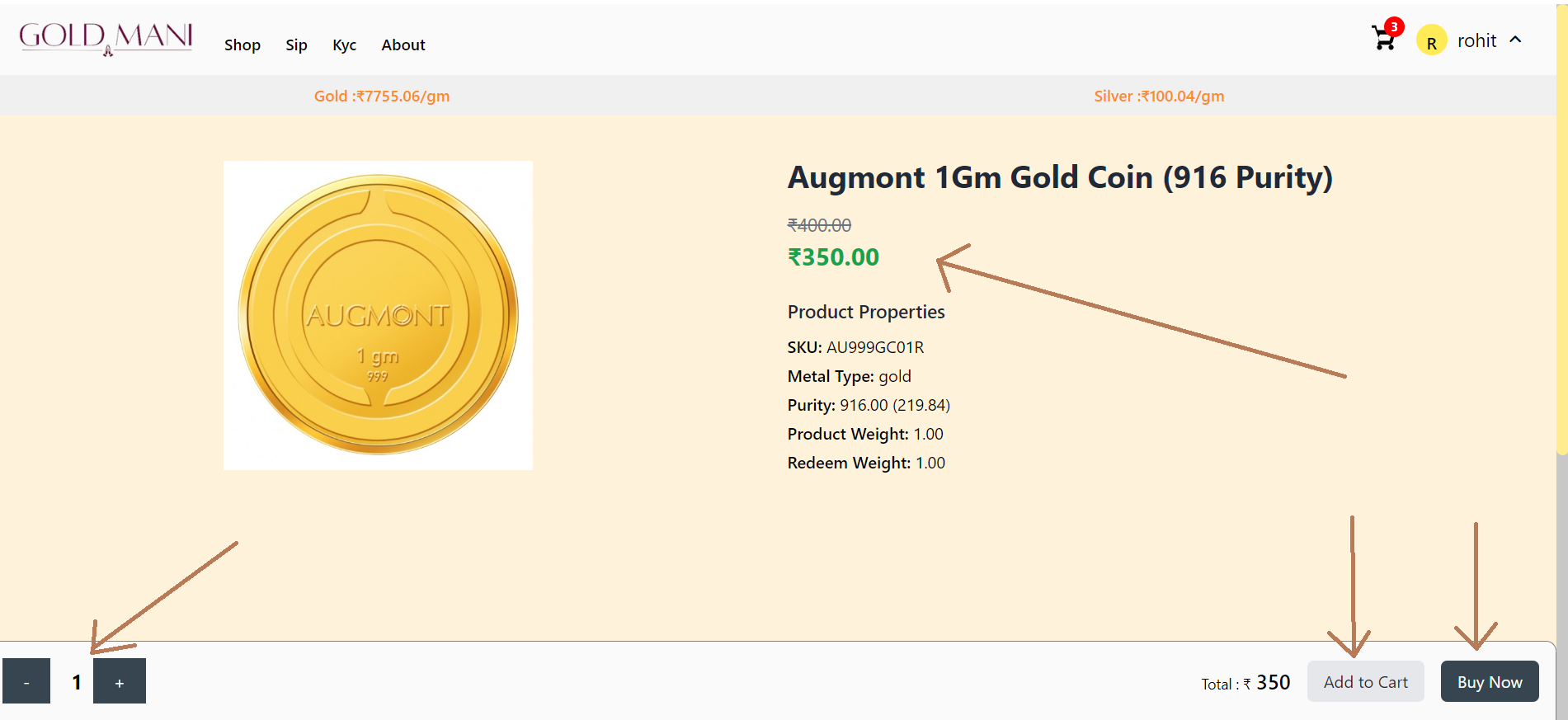 Product details on Gold Mani